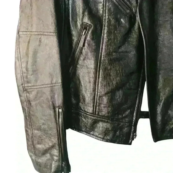 Micheal Kors Crinkled Patent Faux Leather Moto Jacket size Large - Picture 3 of 4